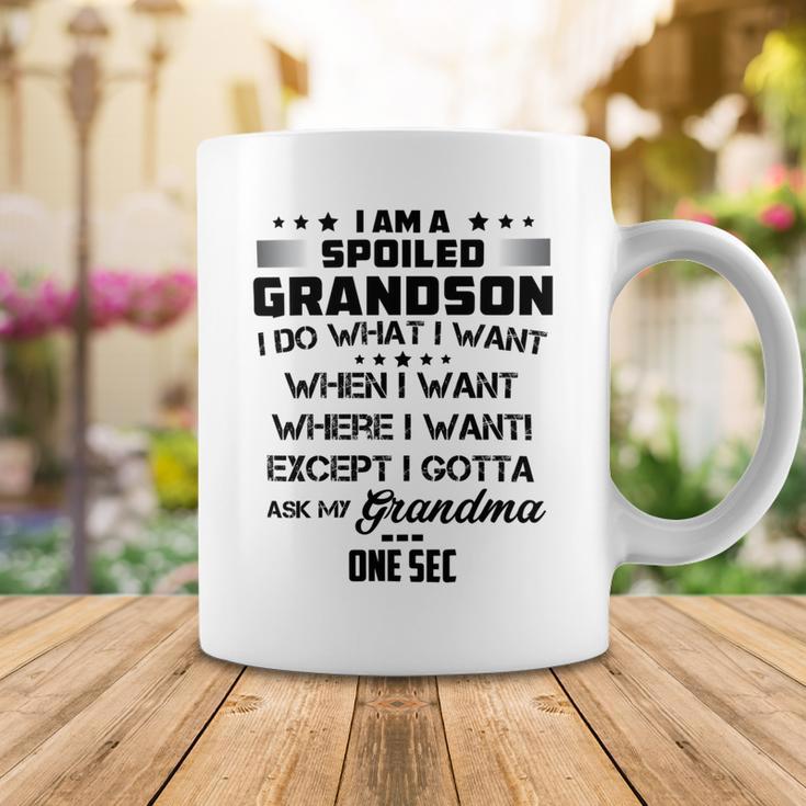 I Am A Spoiled Grandson I Do What I Want When I Want Where I Want Except I Gotta Ask My Grandma One Sec V2 Coffee Mug Funny Gifts