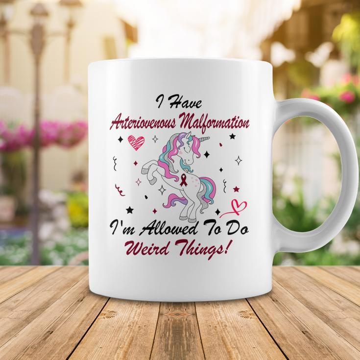 I Have Arteriovenous Malformation Im Allowed To Do Weird Things Funny Unicorn Burgundy Ribbon Arteriovenous Malformation Support Arteriovenous Malformation Awareness Coffee Mug Funny Gifts