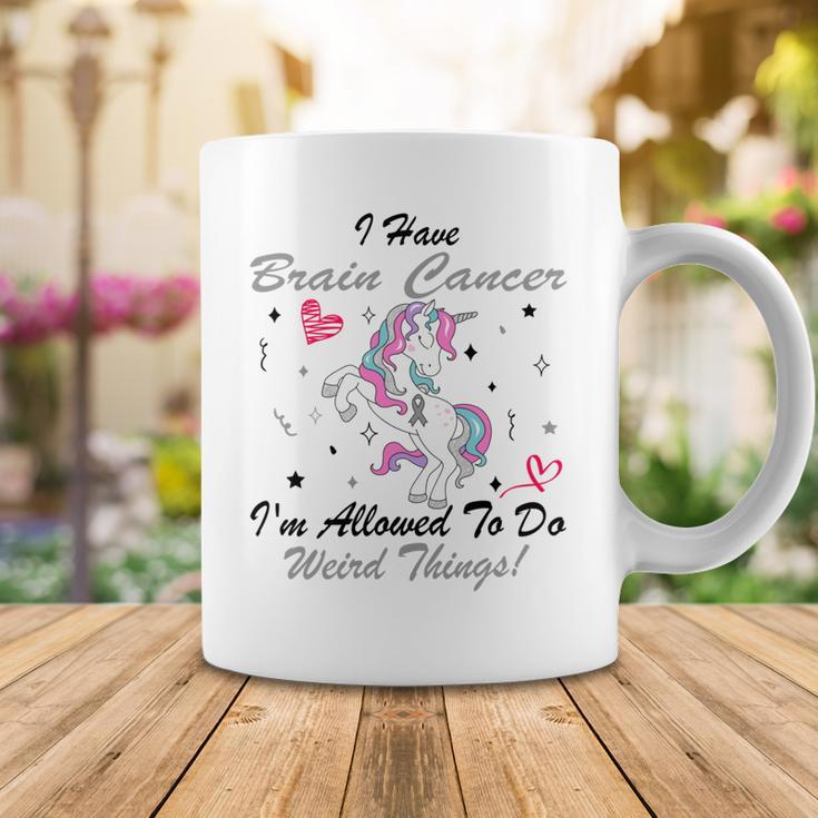 I Have Brain Cancer Im Allowed To Do Weird Things Unicorn Grey Ribbon Brain Cancer Brain Cancer Awareness Coffee Mug Funny Gifts