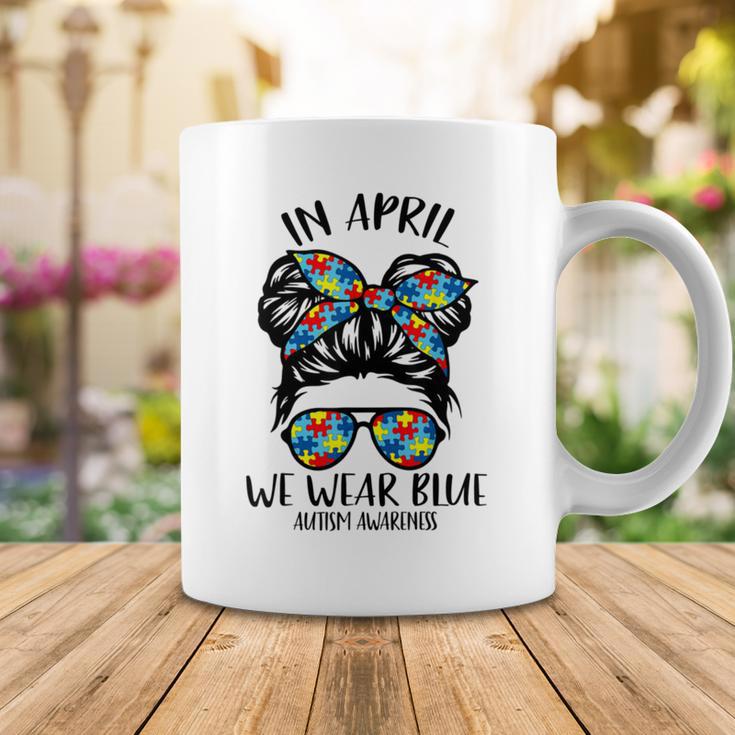 In April We Wear Blue Autism Awareness Month Coffee Mug Funny Gifts