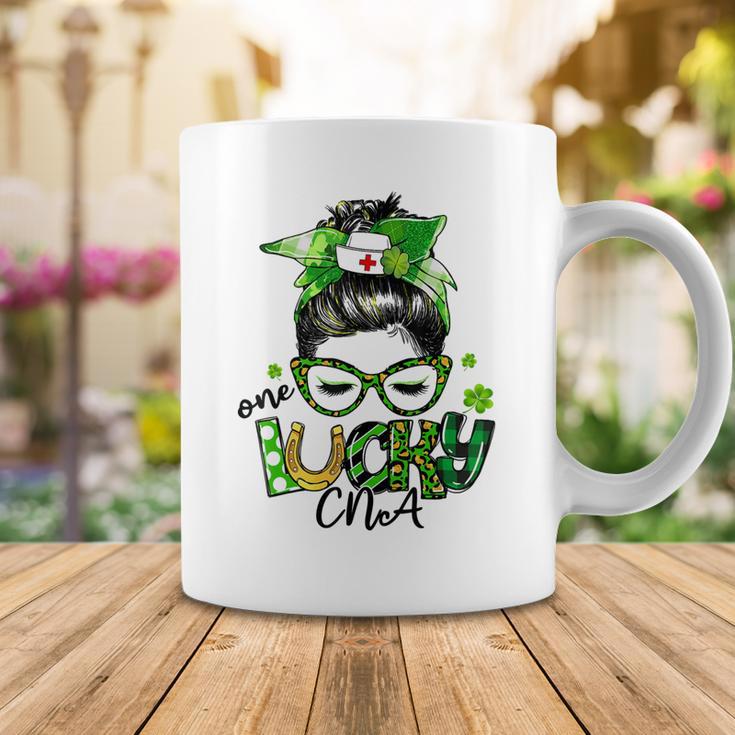 One Lucky Cna Messy Bun Shamrocks St Patricks Day Coffee Mug Funny Gifts