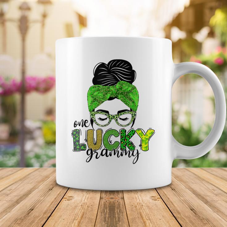 One Lucky Grammy Life Messy Bun St Patricks Day Irish Coffee Mug Funny Gifts