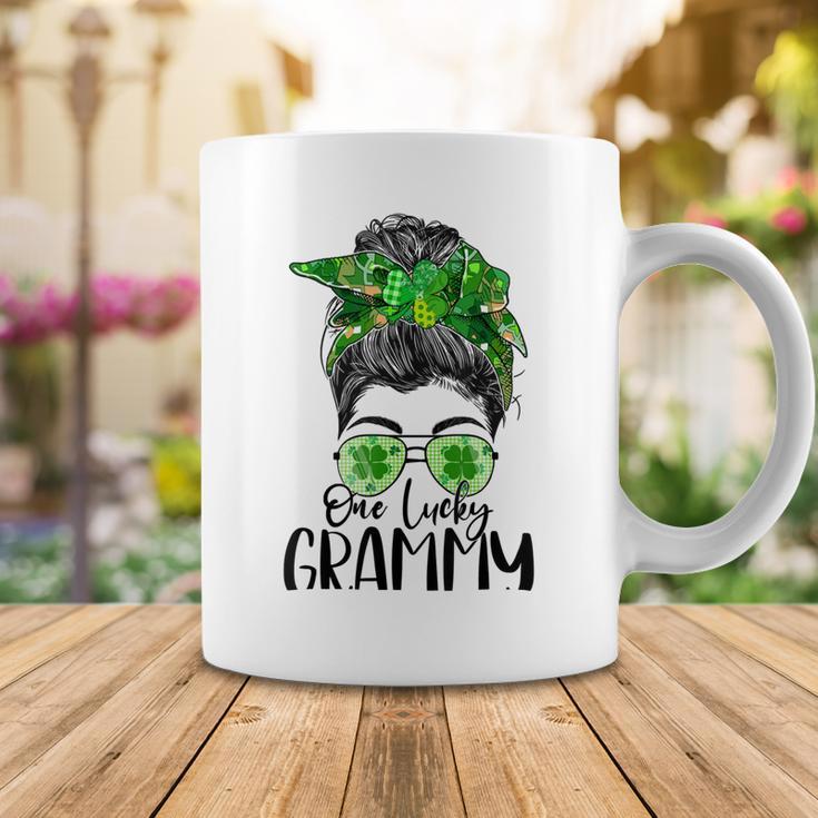 One Lucky Grammy Messy Bun Lucky Shamrock St Patricks Day Coffee Mug Funny Gifts