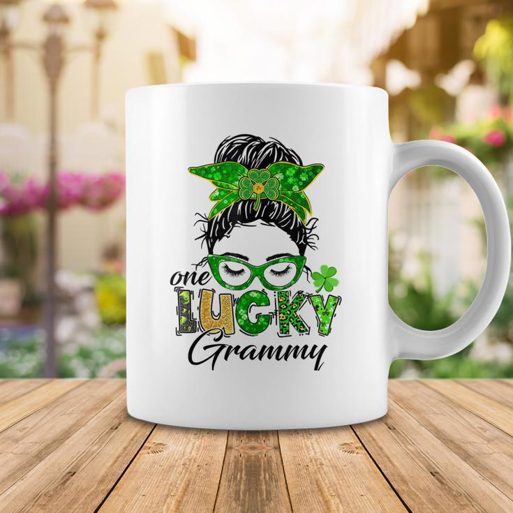 One Lucky Grammy St Patricks Day Messy Bun Mom Irish Coffee Mug Funny Gifts