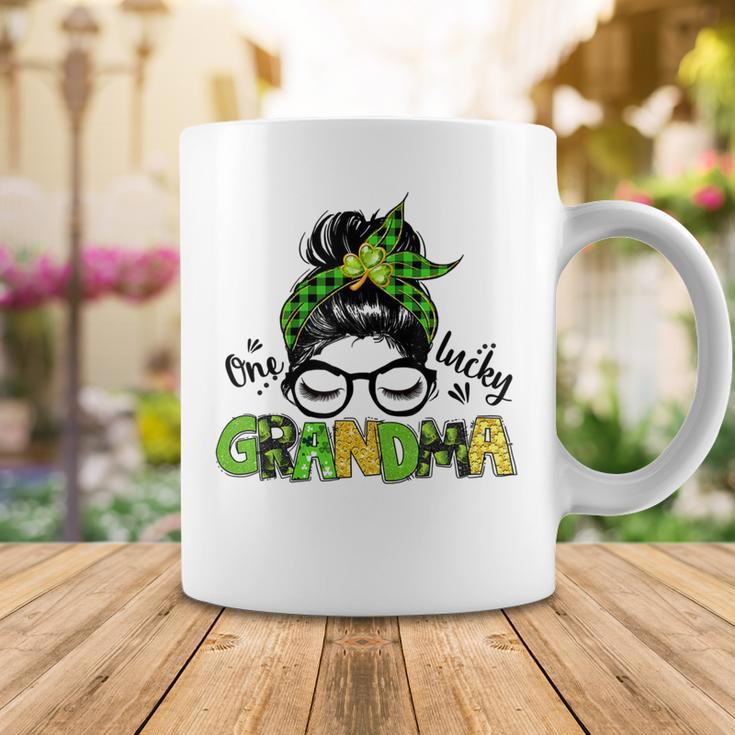 One Lucky Grandma Messy Bun Leopard St Patricks Day Coffee Mug Funny Gifts