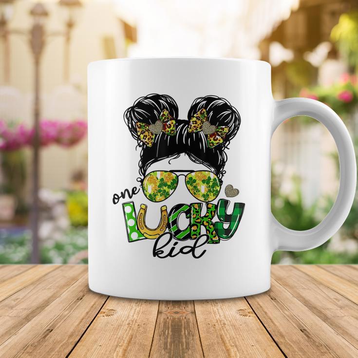 One Lucky Kid Messy Bun Shamrock St Patricks Day Coffee Mug Funny Gifts