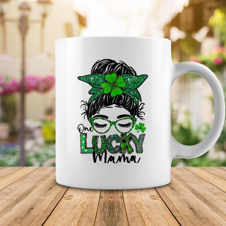 One Lucky Mama Messy Bun Shamrock St Patricks Day Coffee Mug Funny Gifts