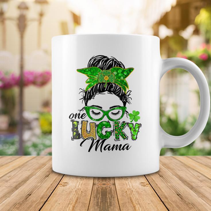 One Lucky Mama St Patricks Day Irish Shamrock Messy Bun Mom Coffee Mug Funny Gifts