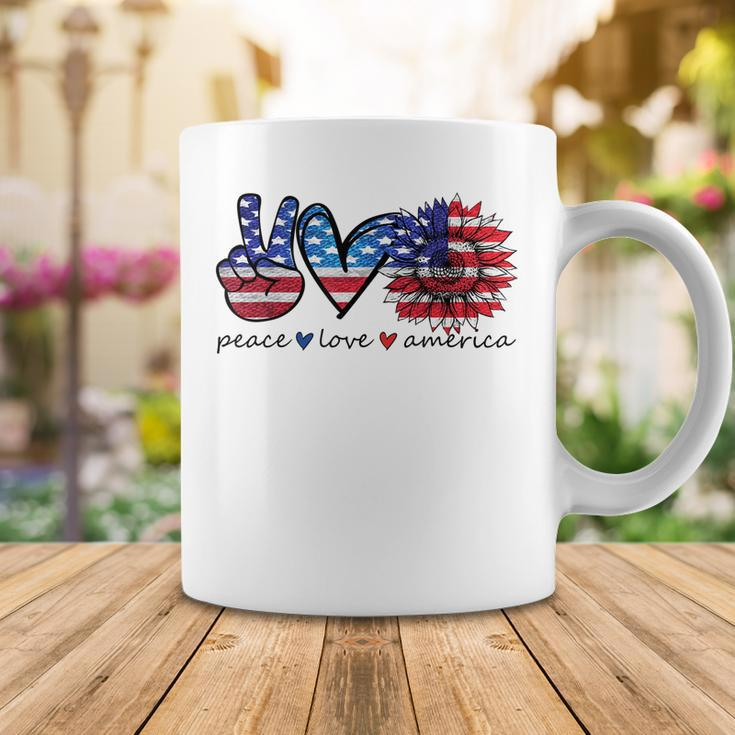 Peace Love America Flag Sunflower 4Th Of July Memorial Day Coffee Mug Funny Gifts