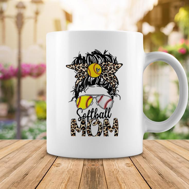 Softball Mom Messy Bun Leopard Glasses Bandana Mothers Day Coffee Mug Funny Gifts