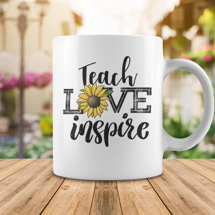 Teach Love Inspire Sunflower Teacher Inspirational Quotes Cute Lettering Coffee Mug Funny Gifts