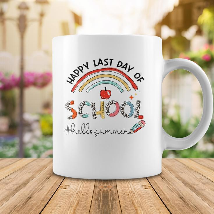 Womens Happy Last Day Of School Leopard Rainbow Hello Summer Coffee Mug Unique Gifts