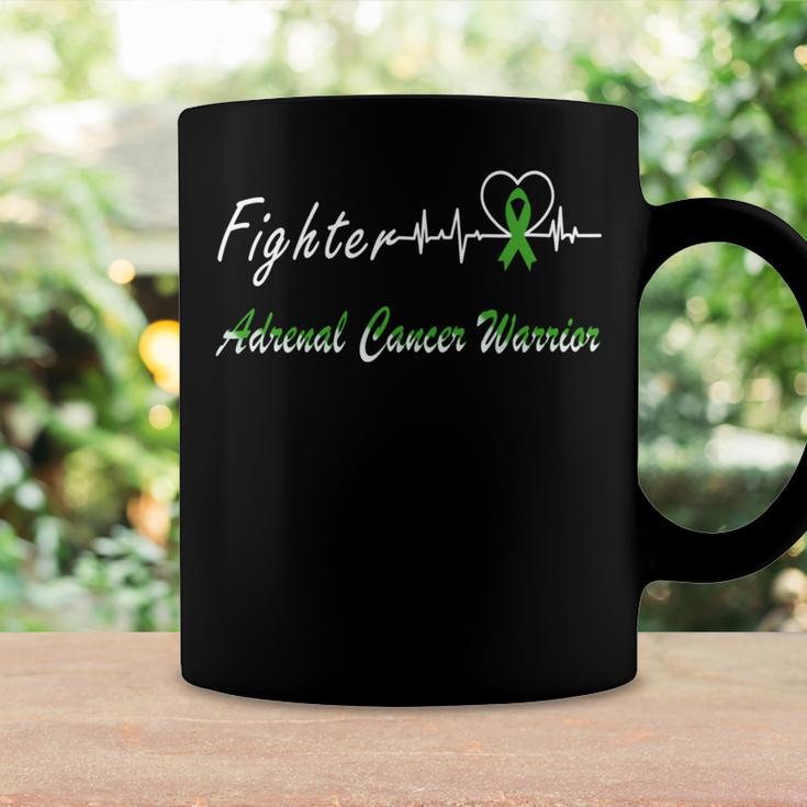 Fighter Adrenal Cancer Warrior Heartbeat Green Ribbon Adrenal Cancer Adrenal Cancer Awareness Coffee Mug Gifts ideas