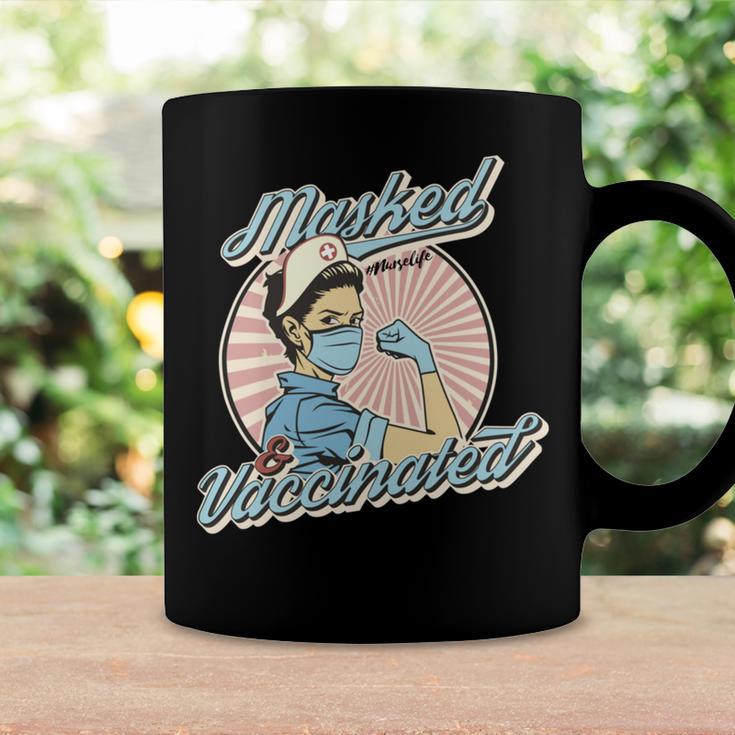 Masked And Vaccinated - Educated Vaccinated Caffeinated Dedicated Vintage Nurse Life Coffee Mug Gifts ideas