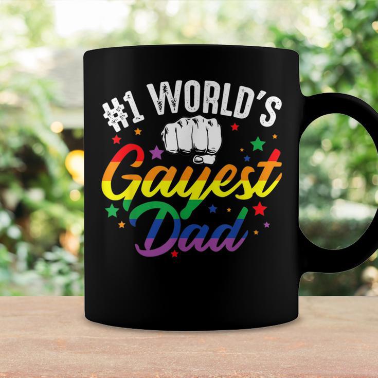 Mens 1 Worlds Gayest Dad Funny Fathers Day Lgbt Pride Rainbow 14 Shirt Coffee Mug Gifts ideas