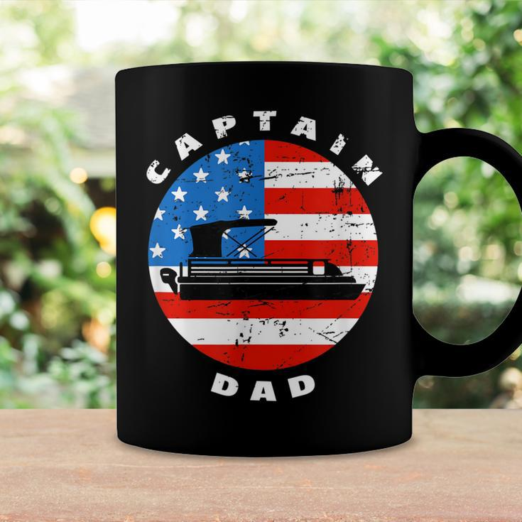 Mens Captain Dad Pontoon Boat Retro Us Flag 4Th Of July Boating Coffee Mug Gifts ideas