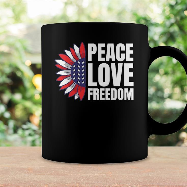 Peace Love Freedom America Usa Flag Sunflower Coffee Mug Gifts ideas