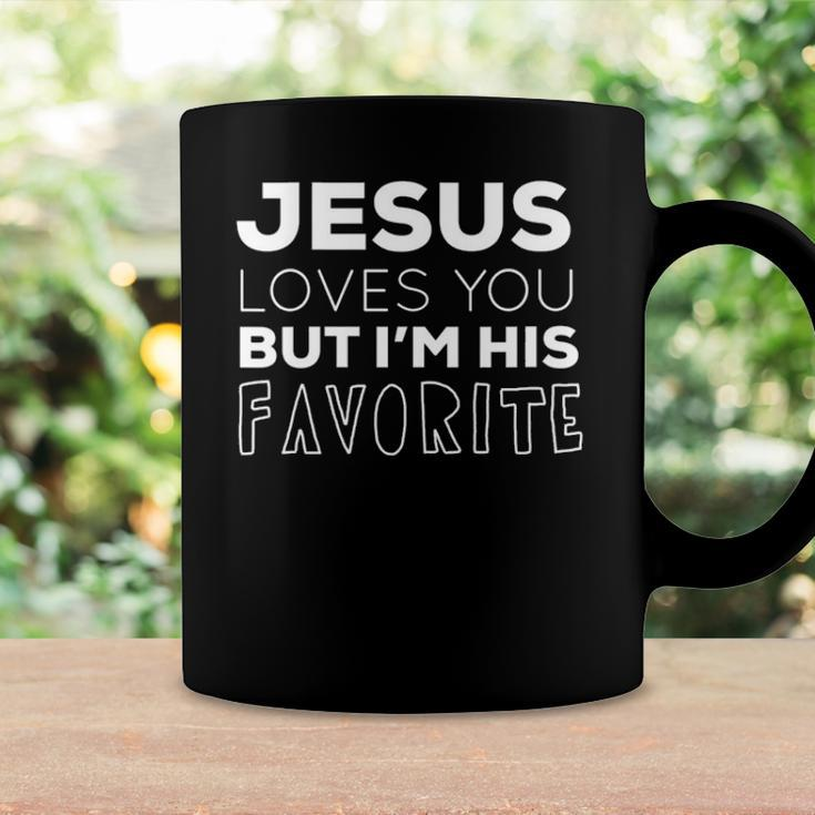 Womens Jesus Loves You But Im His Favorite Funny Christian V Neck Coffee Mug Gifts ideas
