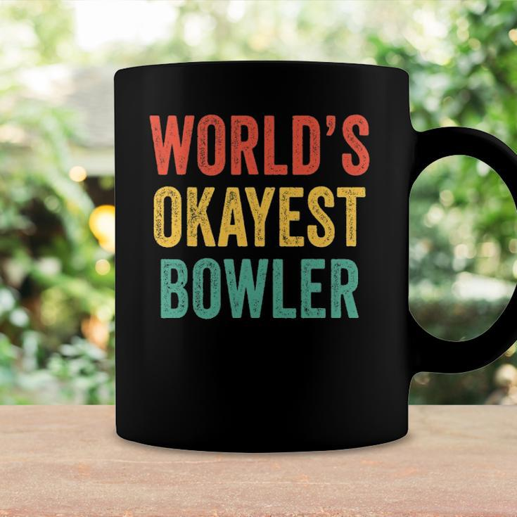 Worlds Okayest Bowler Funny Bowling Lover Vintage Retro Coffee Mug Gifts ideas