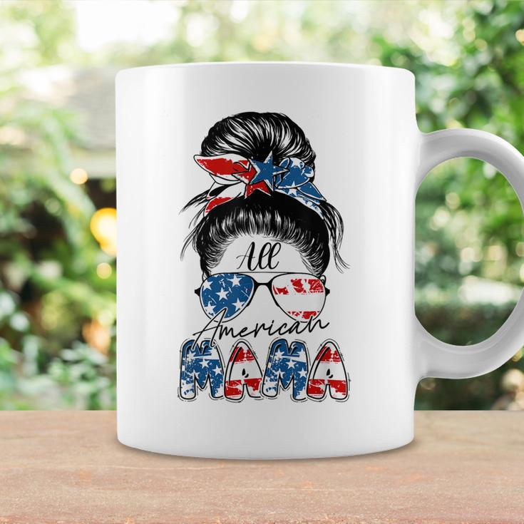 4Th Of July All American Mama Bleached Messy Bun Funny Coffee Mug Gifts ideas