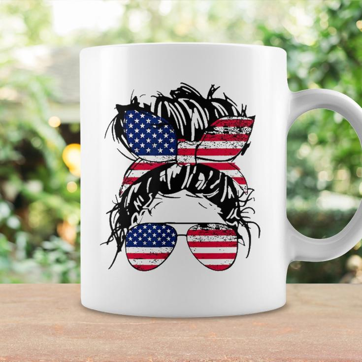 4Th Of July American Flag Patriotic Daughter Messy Bun Usa Coffee Mug Gifts ideas