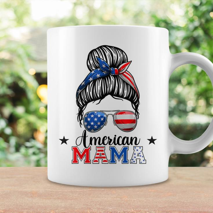 4Th Of July American Mama Messy Bun Mom Life Patriotic Mom Coffee Mug Gifts ideas
