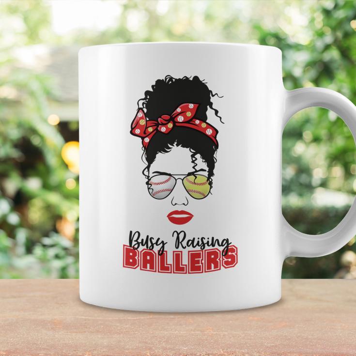 Baseball Busy Raising Ballers Momlife Mom Messy Bun Afro Mom Mothers Day Coffee Mug Gifts ideas