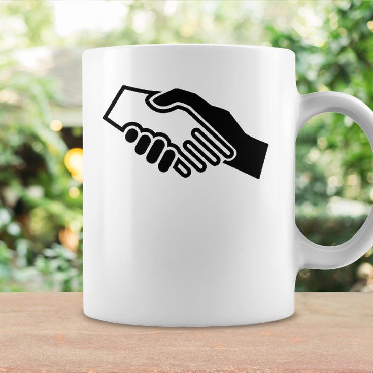 Biracial Handshake Black And White Unity Coffee Mug | Mazezy