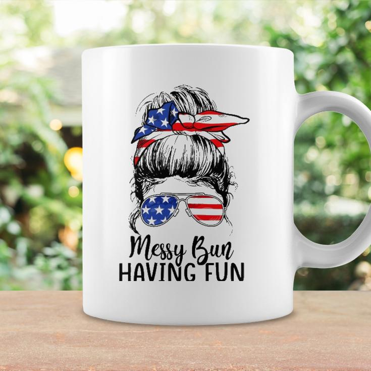 Funny Messy Bun Having Fun American Flag Merica 4Th Of July Coffee Mug Gifts ideas