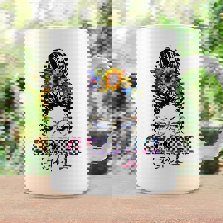Gemini Girl Birthday Messy Bun Hair Sunflower Coffee Mug Gifts ideas