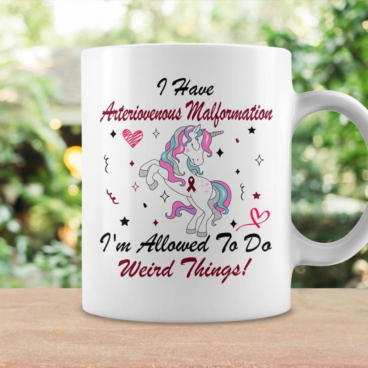 I Have Arteriovenous Malformation Im Allowed To Do Weird Things Funny Unicorn Burgundy Ribbon Arteriovenous Malformation Support Arteriovenous Malformation Awareness Coffee Mug Gifts ideas