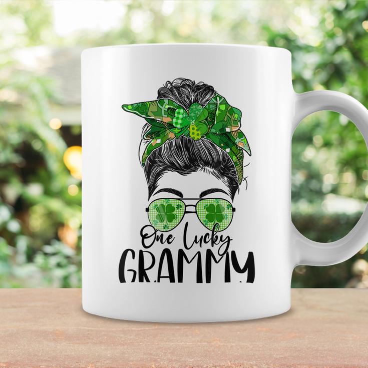 One Lucky Grammy Messy Bun Lucky Shamrock St Patricks Day Coffee Mug Gifts ideas