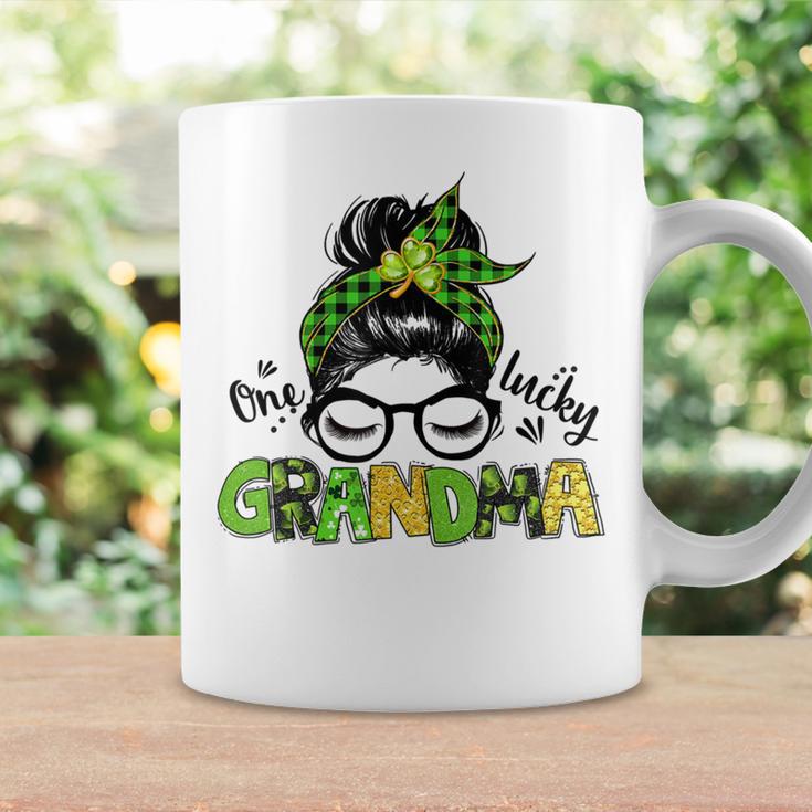 One Lucky Grandma Messy Bun Leopard St Patricks Day Coffee Mug Gifts ideas