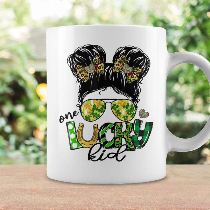 One Lucky Kid Messy Bun Shamrock St Patricks Day Coffee Mug Gifts ideas