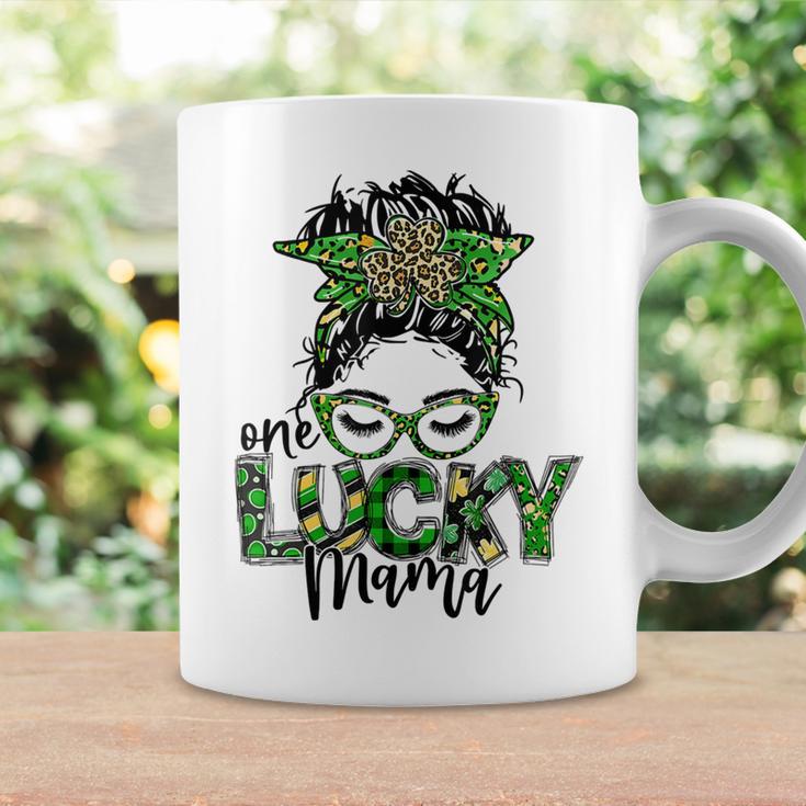 One Lucky Mama St Patricks Day Leopard Messy Bun Coffee Mug Gifts ideas