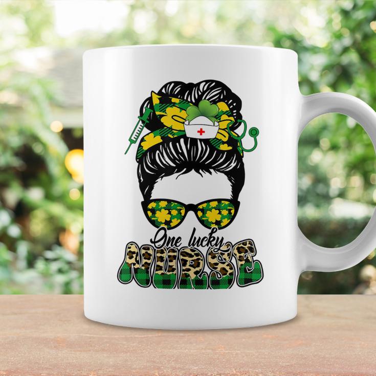 One Lucky Nurse Irish Leopard Messy Bun St Patricks Day Coffee Mug Gifts ideas