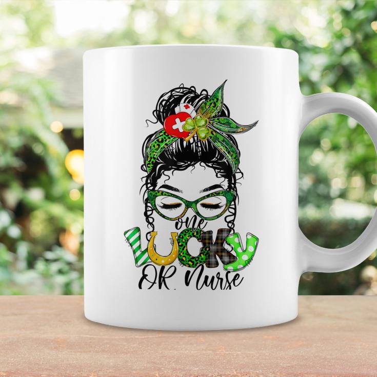 One Lucky Or Nurse Messy Bun Shamrock St Patricks Day Irish Coffee Mug Gifts ideas