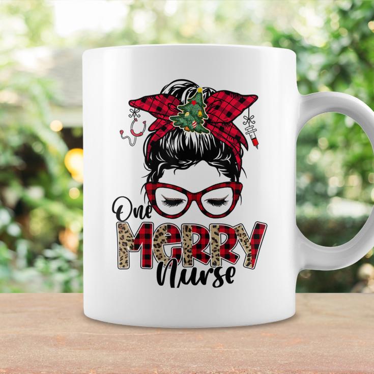 One Merry Nurse Messy Bun Tee Christmas Scrubs For Nurses Coffee Mug Gifts ideas