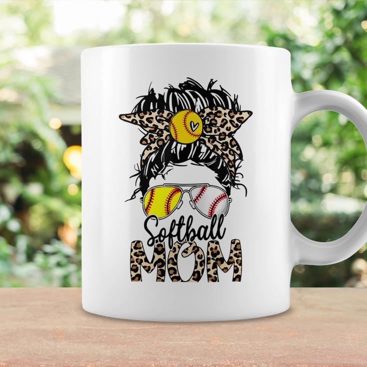 Softball Mom Messy Bun Leopard Glasses Bandana Mothers Day Coffee Mug Gifts ideas