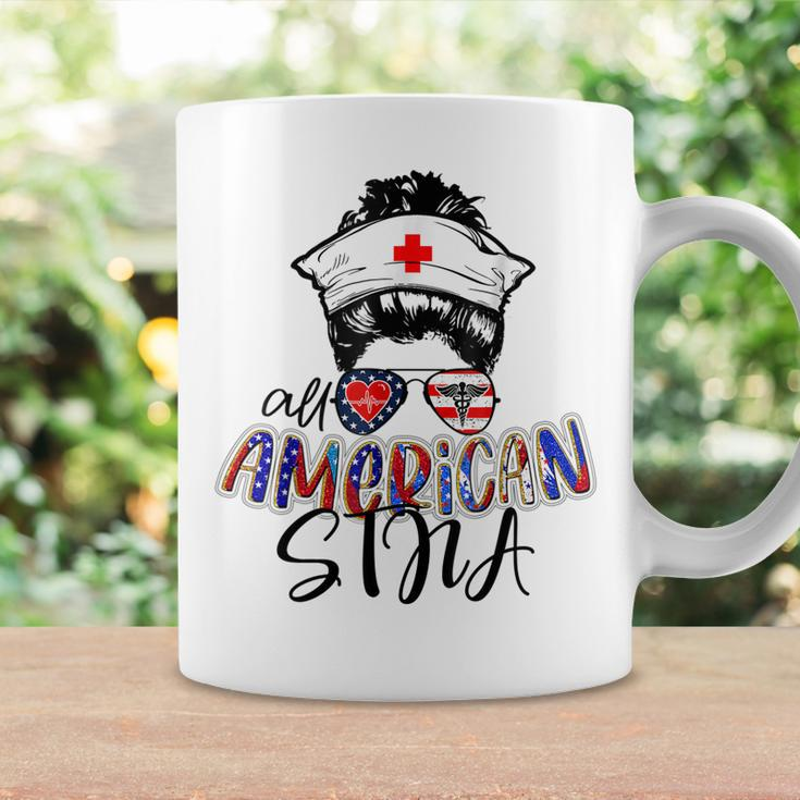 Stna All American Nurse Messy Buns Hair 4Th Of July Day Usa Coffee Mug Gifts ideas