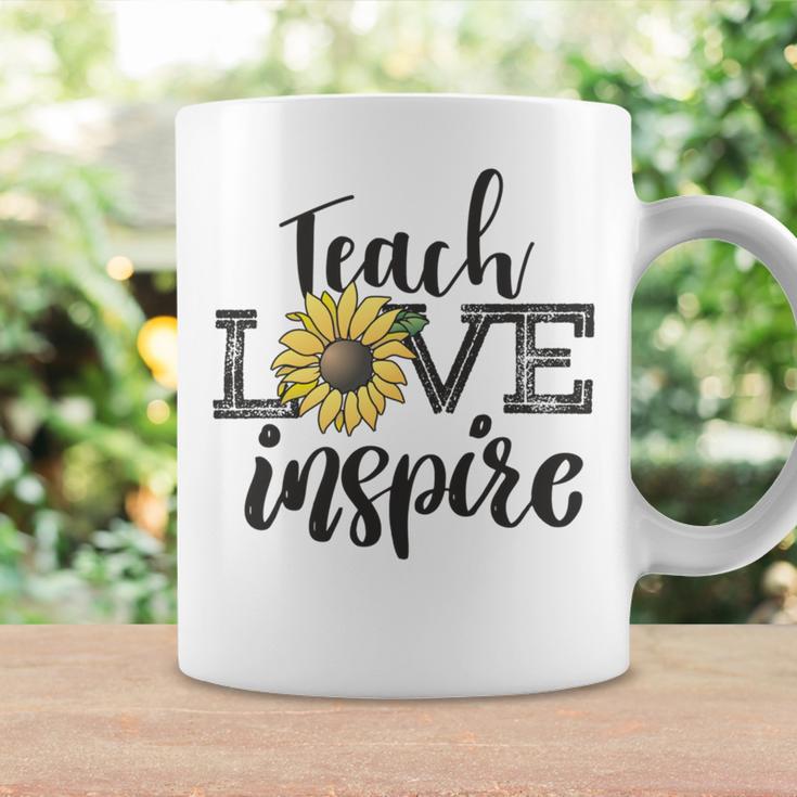 Teach Love Inspire Sunflower Teacher Inspirational Quotes Cute Lettering Coffee Mug Gifts ideas