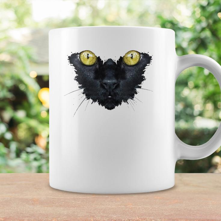 Womens Black Cat Yellow Eyes Kitty Kitten Cat Face Coffee Mug Gifts ideas