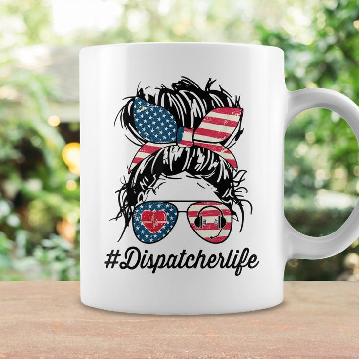 Womens Dispatcher Messy Bun American Us Flag 4Th Of July Coffee Mug Gifts ideas