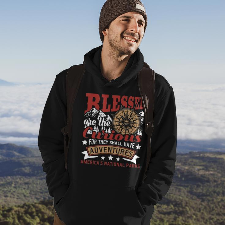 Blessed Are The Curious - Us National Parks Hiking & Camping Hoodie Lifestyle