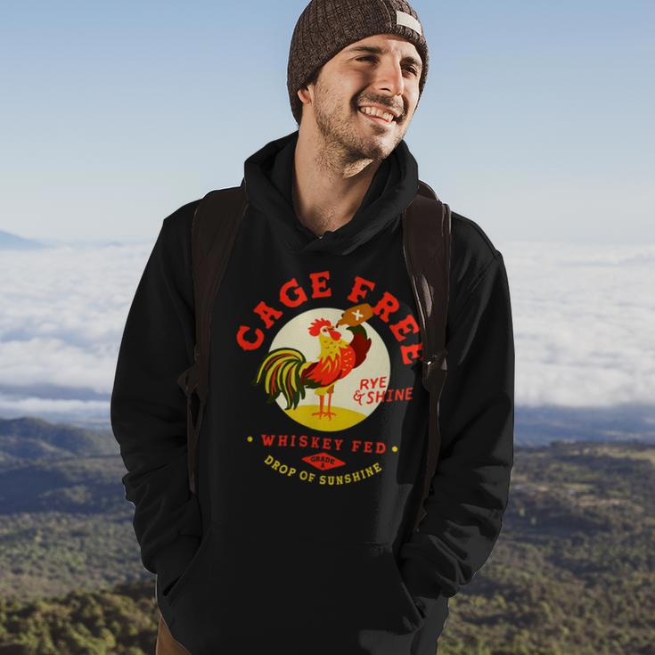 Chicken Chicken Cage Free Whiskey Fed Rye & Shine Rooster Funny Chicken Hoodie Lifestyle