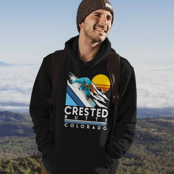 Crested Butte Colorado Retro Snowboard Hoodie Lifestyle