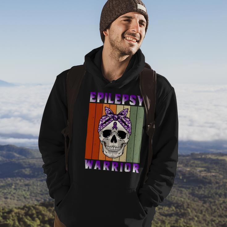 Epilepsy Warrior Skull Women Vintage Purple Ribbon Epilepsy Epilepsy Awareness Hoodie Lifestyle