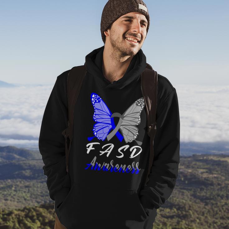 Fasd Awareness Butterfly Blue And Grey Ribbon Fetal Alcohol Spectrum Disorder Fetal Alcohol Spectrum Disorder Awareness Hoodie Lifestyle