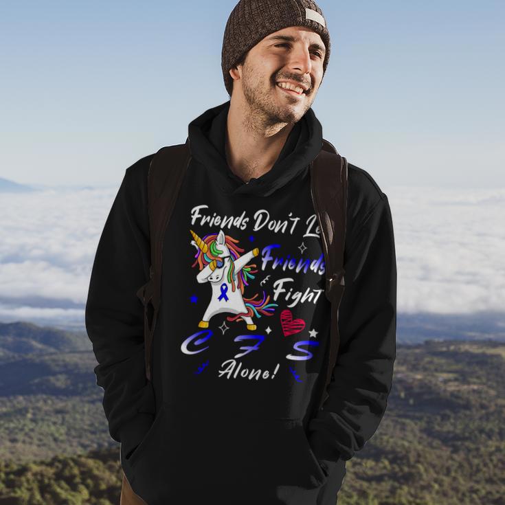 Friends Dont Let Friends Fight Chronic Fatigue Syndrome Cfs Alone Unicorn Blue Ribbon Chronic Fatigue Syndrome Support Cfs Awareness V2 Hoodie Lifestyle