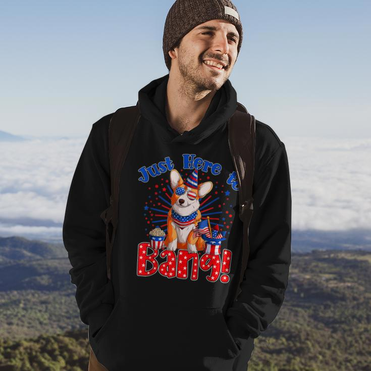Just Here To Bang Funny Fourth Of July 4Th Of July Corgi Hoodie Lifestyle